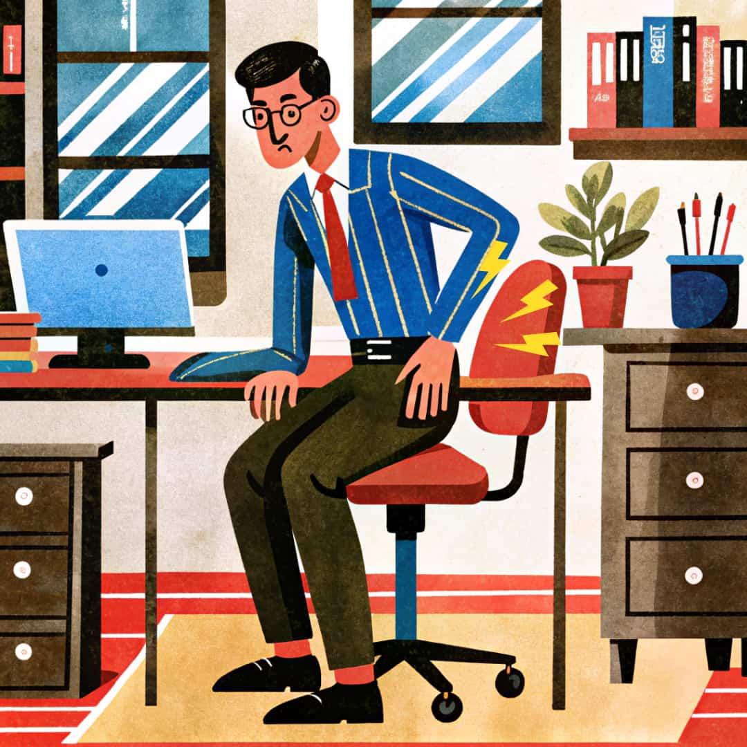 Illustration d\'un homme assis à son bureau adoptant une bonne posture