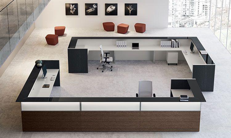 Grande banque d\'accueil Vercors noir et bois vue de dessus, bureau panoramique