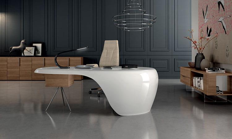 Bureau de direction haut de gamme Zero Uno blanc au design fluide