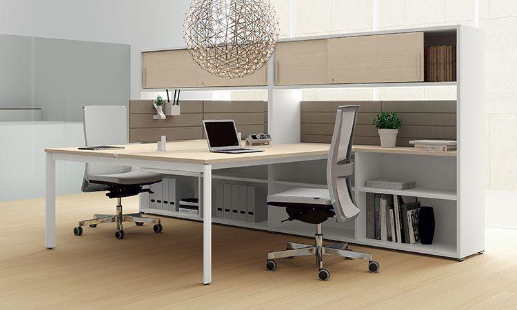 Bureau modulaire Lans bois et blanc avec fauteuils et rangements