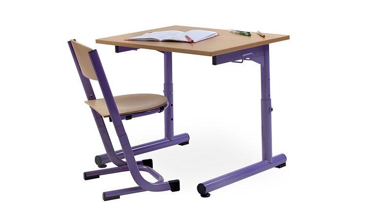 Pupitre scolaire Saule réglable violet avec assise intégrée