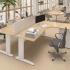 Bureau individuel angle asymétrique, plateau mélaminé érable piétement métal L blanc, Fabrication Française, gamme Achard - France Bureau