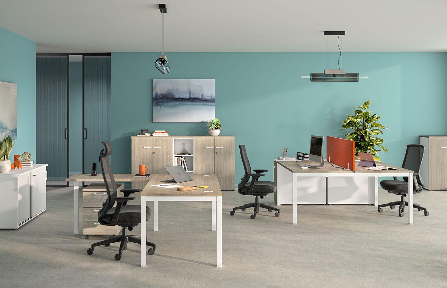 Bureau open-space bench face à face plateau mélaminé pieds métal, gamme Altai open-space - France Bureau