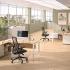 Bureaux individuels avec appui plateau mélaminé chêne fil pieds métal blanc open space, Fabrication Française, gamme Altaï - France Bureau