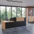 Banque d\'accueil 1 module PMR 1 module haut bicolore mélaminé timber et noir, Fabrication Française, gamme Aydat - France Bureau