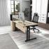 Bureau modulable angle avec caisson latéral de rangement, plateau mélaminé hêtre pied métal blanc - gamme barral - france bureau