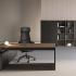 Bureau de direction en mélaminé et cuir avec armoire basse rangement, gamme Civetta - France Bureau