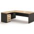 Bureau de direction angle avec caisson tiroir en mélaminé chêne naturel, gamme Civetta - France Bureau
