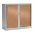 Armoire rangement de bureau bicolore structure métal aluminium, avec 2 portes en bois merisier, Fabrication Française, gamme Dolomites - France Bureau