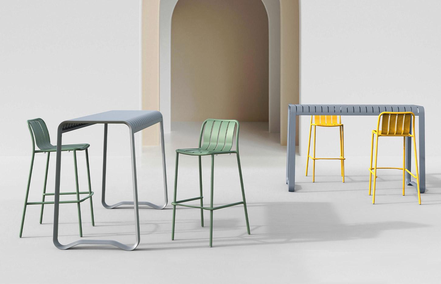 Table haute de restauration L161 x P71 x H106cm en aluminium pour usage extérieur - Gamme Duarte haut - France Bureau