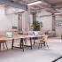 Table de réunion coworking plateau mélaminé chêne fil piétement métal noir, fabrication française - gamme erebus - france bureau