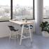 Table haute avec piétement métal blanc plateau mélaminé chêne nebraska, tabouret haut - Fabrication Française, gamme Erebus Haute - France Bureau