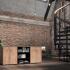 Armoire basse portes battantes et ouvertes en mélaminé chêne nebraska, Fabrication Française, gamme Estats - France Bureau