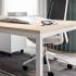 Bureau individuel avec retour plateau mélaminé chêne pieds acier blanc avec rangement assorti, gamme Hudson - France Bureau