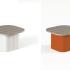 Table basse mélaminé orme blanchi et pied métal courbe blanc et orange - gamme Kipawa - France Bureau