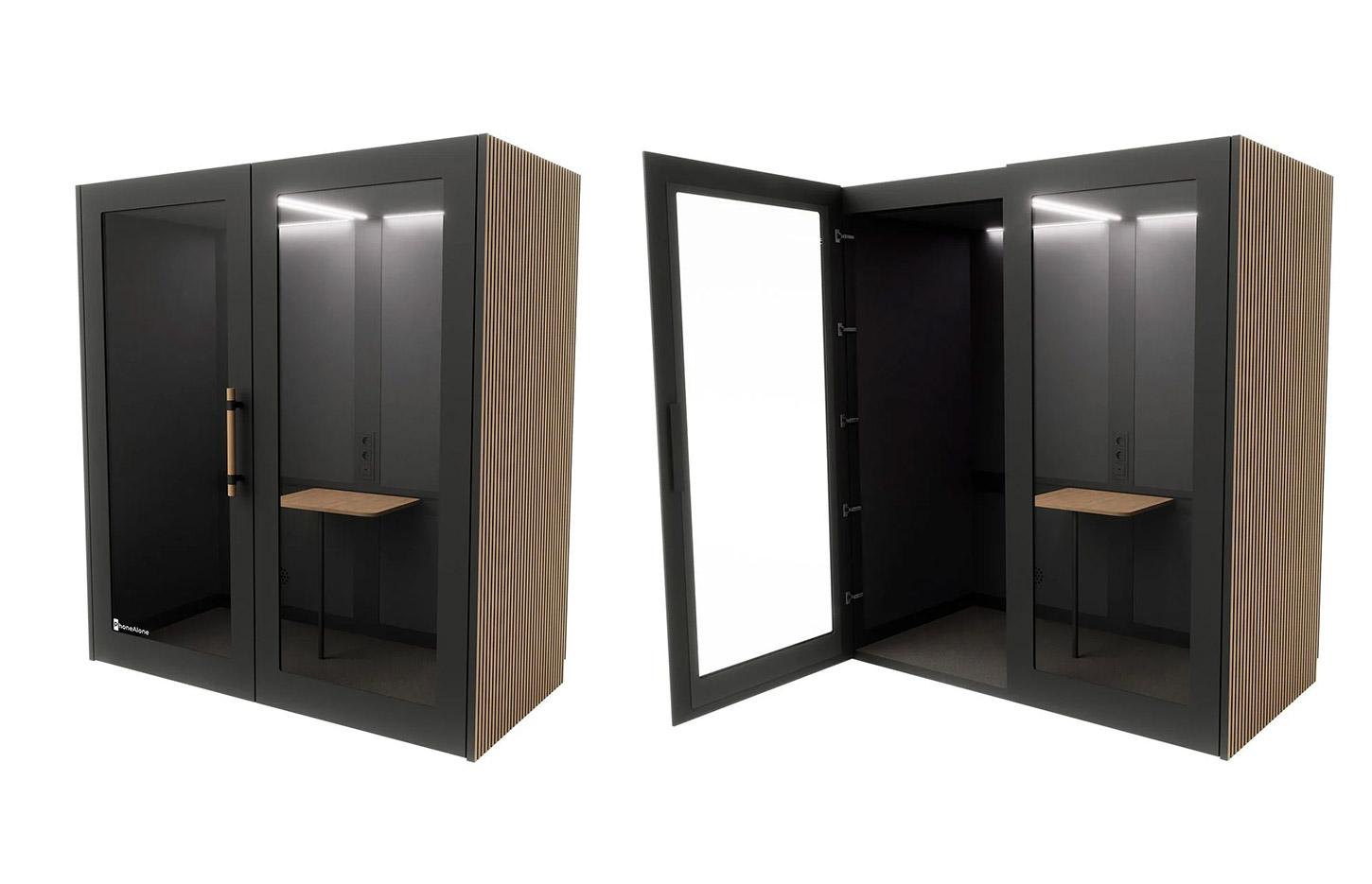 Cabine acoustique Wood 2 places avec tablette et connectique, gamme Koronia wood 2 places - France Bureau