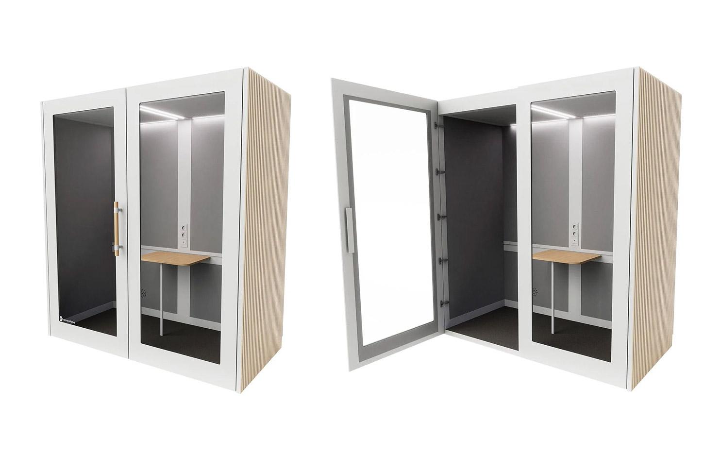 Cabine acoustique Wood 2 places avec tablette et connectique, gamme Koronia wood 2 places - France Bureau