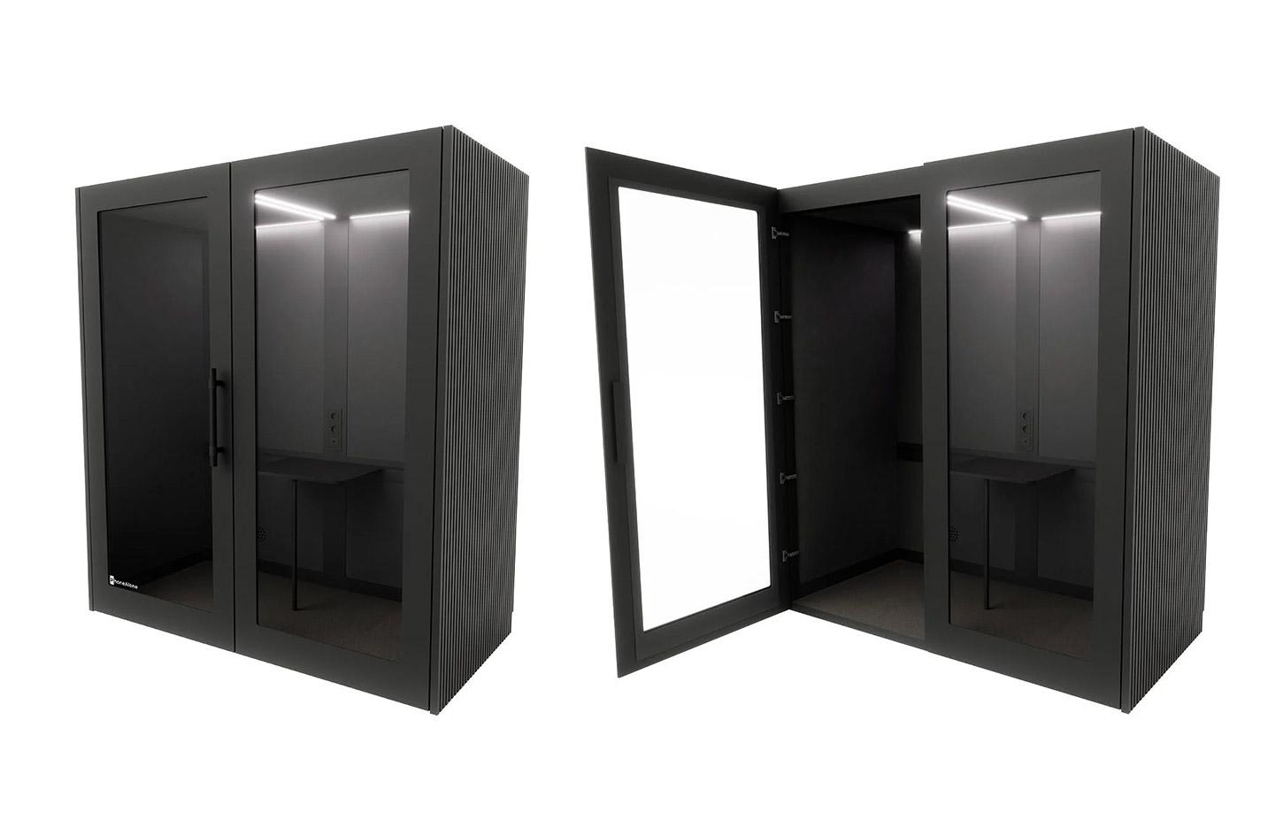 Cabine acoustique Wood 2 places avec tablette et connectique, gamme Koronia wood 2 places - France Bureau