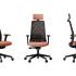 Siège Lipari résille noir et tissu caramel avec appui-tête réglable - 3 vues - France Bureau