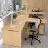 Bureau individuel droit pieds panneaux avec retour suspendu et caisson de rangement mélaminé hêtre - gamme Meya - France Bureau