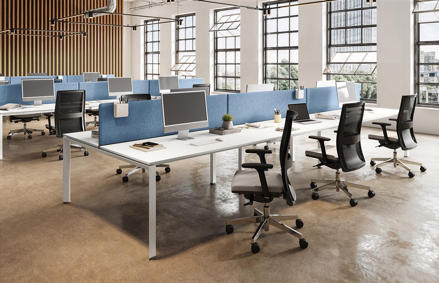 Bureau modulable open-space 2 personnes avec plateau mélaminé, gamme Roc - France Bureau