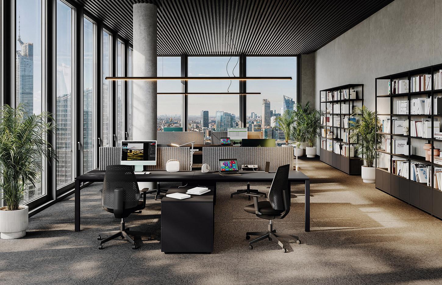 Bureau modulable open-space 2 personnes avec plateau mélaminé, gamme Roc - France Bureau