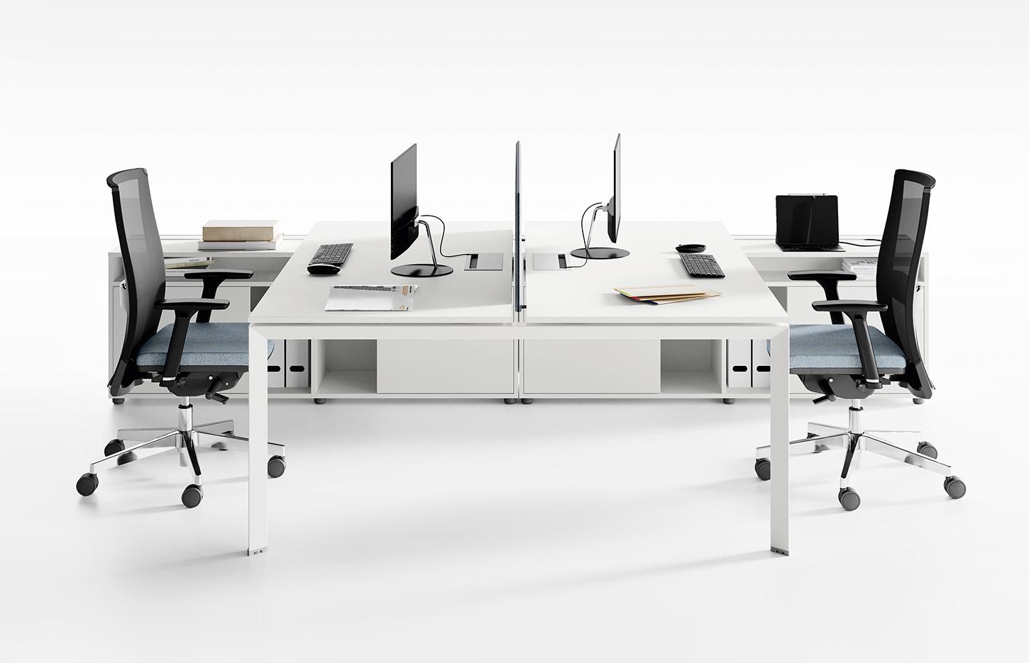 Bureau modulable open-space 2 personnes avec plateau mélaminé, gamme Roc - France Bureau