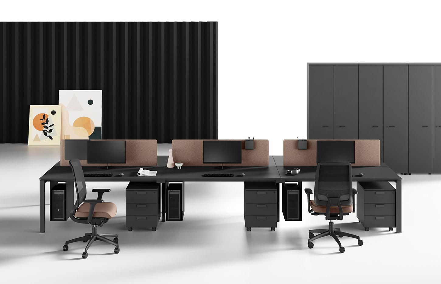 Bureau modulable open-space 2 personnes avec plateau mélaminé, gamme Roc - France Bureau