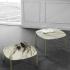 Table basse carré coin arrondi structure métallique verte plateau verre blanc marbré, gamme Rosa - France Bureau