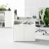 Bureau individuel droit plateau mélaminé blanc piétement blanc, armoire basse de rangement blanche, gamme Ruby - France Bureau