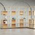 Bibliothèque avec 5 modules structure beige duna, étagères chêne et séparateurs chêne, gamme Siscaro - France Bureau