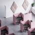 Cloison acoustique amovible séparation plusieurs bureau, coloris rose et piétement en I, épaisseur 30 ou 50 mm - gamme Spitz - France Bureau