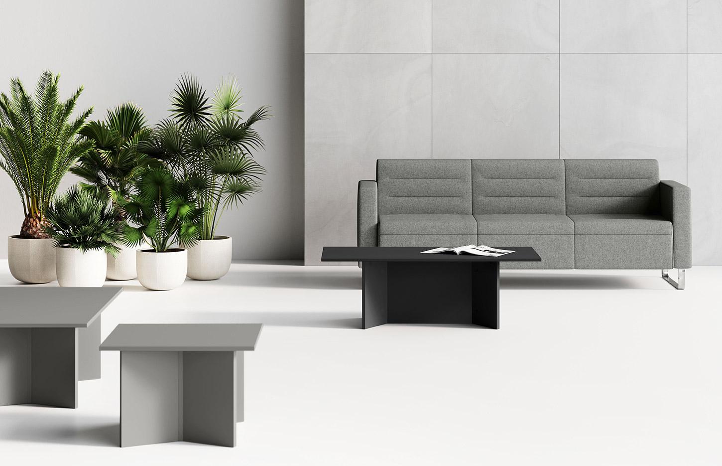 Table basse bois ou métal, table basse avec piétement croix, gamme Terror - France Bureau