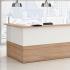 Banque d\'accueil 2 modules hauts en mélaminé merisier arabis et blanc - gamme Vitravo - France Bureau