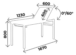 Sch&eacute;ma de la table de kin&eacute;sith&eacute;rapie Ecomax Kine, dossier inclinable 0-60&deg;, longueur 167 cm, hauteur 80 cm