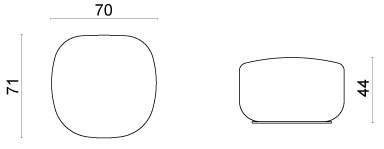 Schéma du pouf Marumbi grand modèle, cotes : largeur 70 cm, profondeur 71 cm et hauteur 44 cm