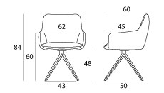 Sch&eacute;ma du fauteuil Sloten pivotant sur pi&eacute;tement pyramidal, largeur 62 cm, hauteur 84 cm, assise 48 cm