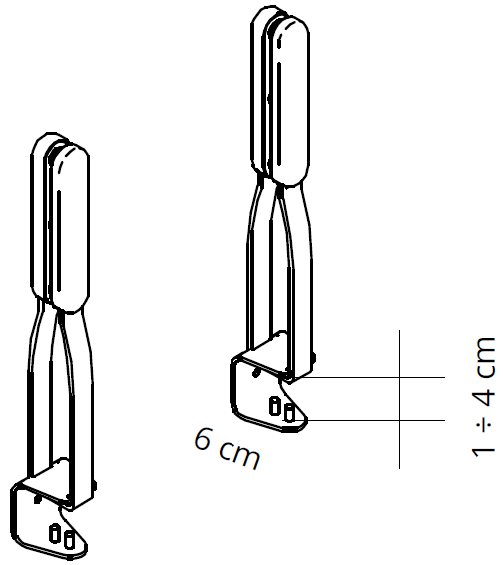 Sch&eacute;ma de la pince de fixation des panneaux Adamello : profondeur 6 cm, r&eacute;glage 1 &agrave; 4 cm