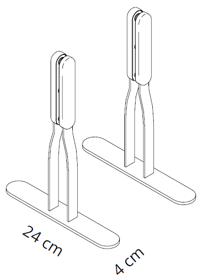 Sch&eacute;ma de la double pince de fixation des panneaux Adamello : base 24 cm, &eacute;paisseur 4 cm