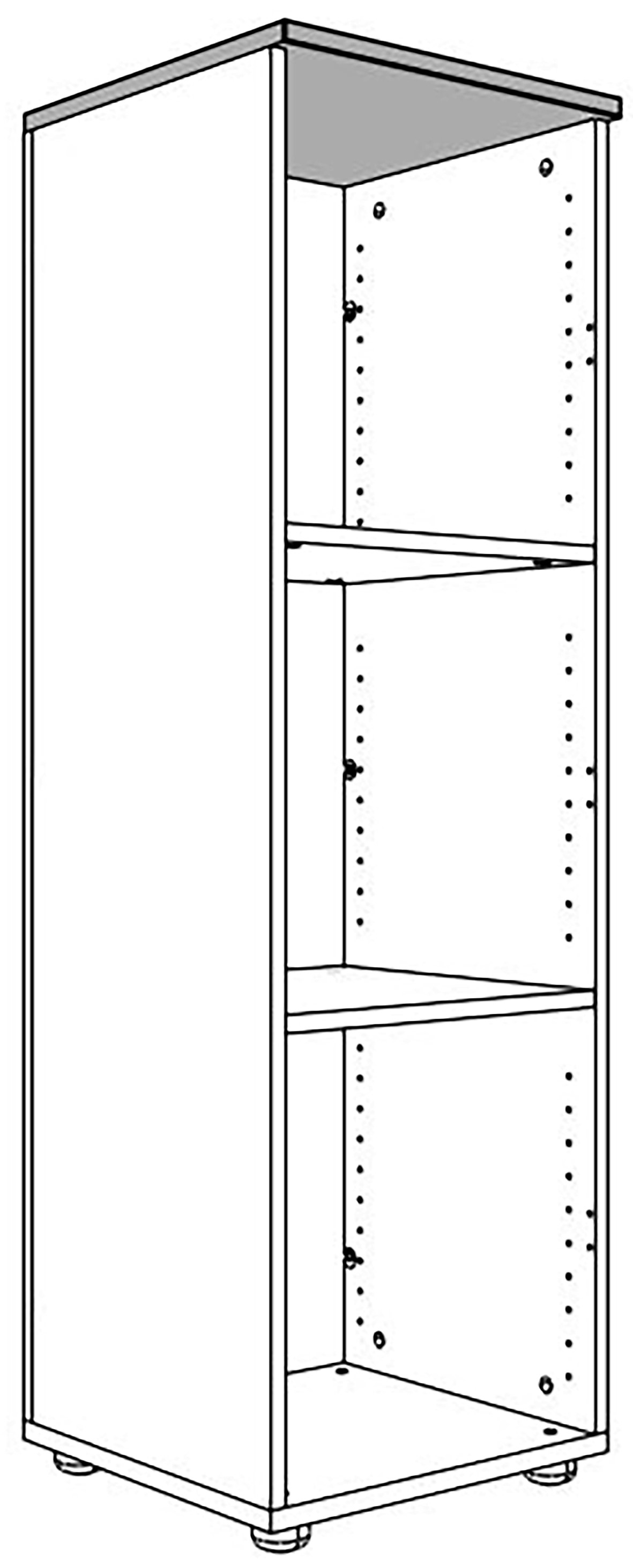 Casier de bureau modulable Adour : configuration colonne avec &eacute;tag&egrave;res (vue filaire)