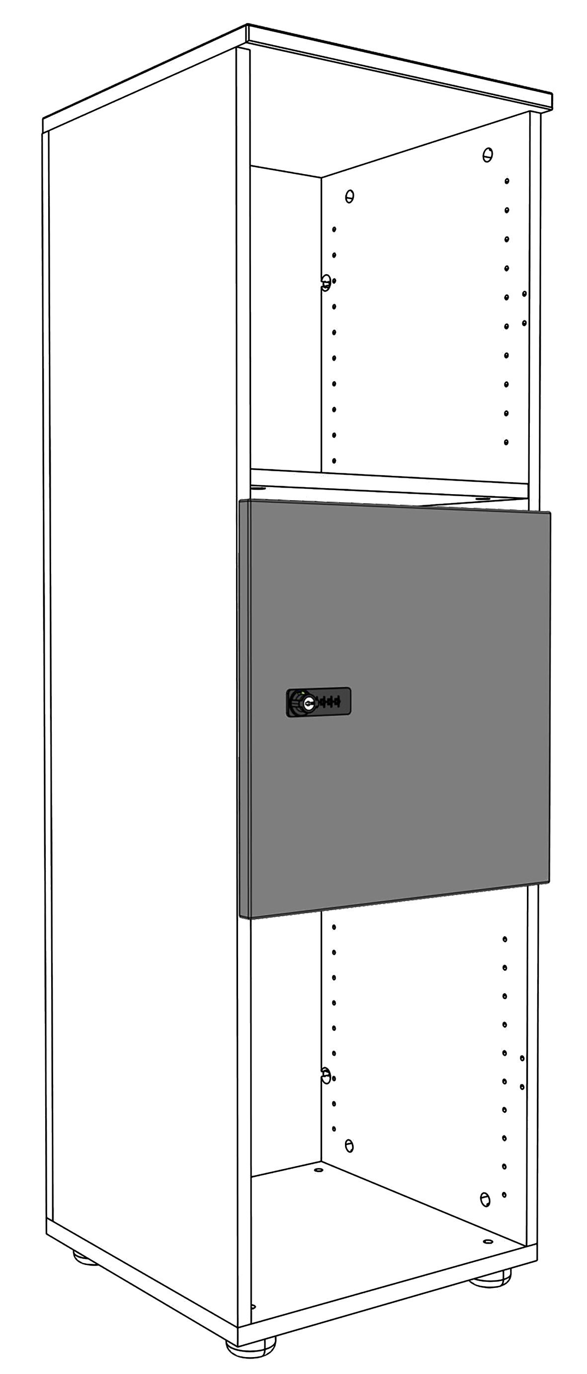 Casier de bureau modulable Adour : configuration avec porte casier verrouillable (vue filaire)