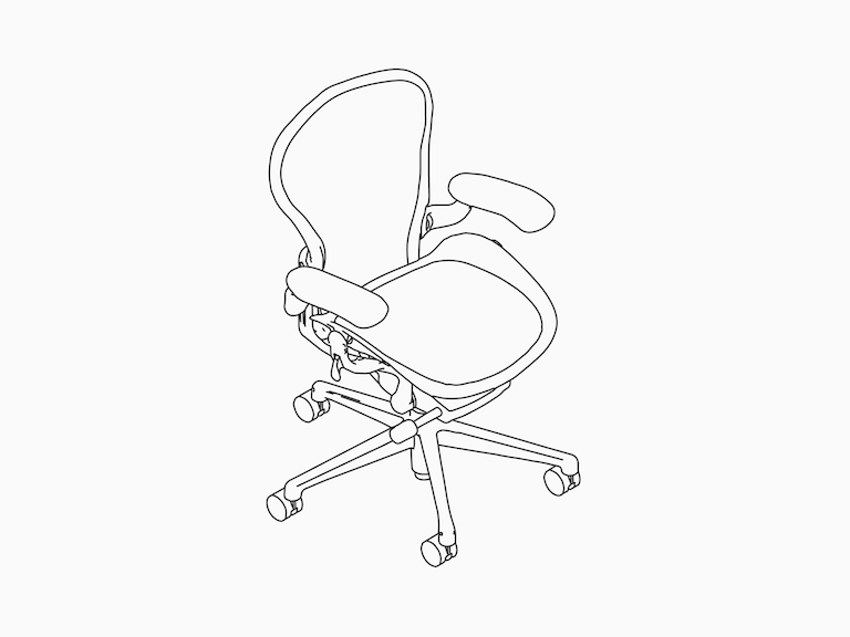 Sch&eacute;ma au trait du fauteuil de bureau ergonomique Aeron, vue de profil