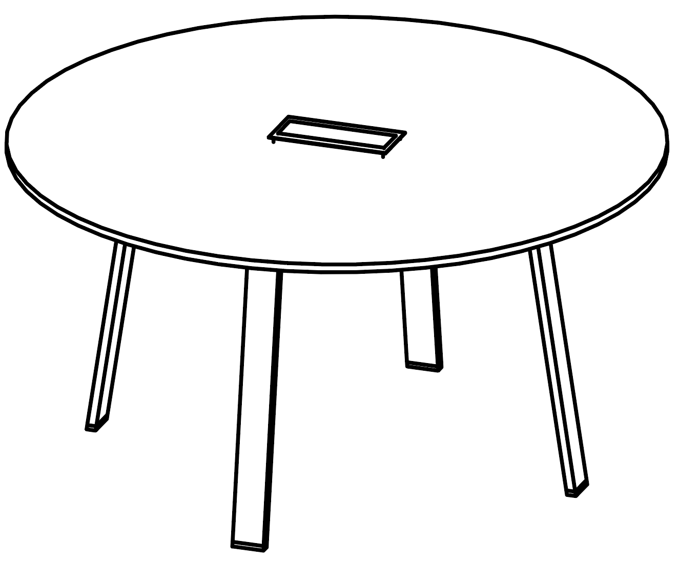 Sch&eacute;ma au trait de la table ronde Akka &Oslash; 120 cm avec trappe de connectique centrale