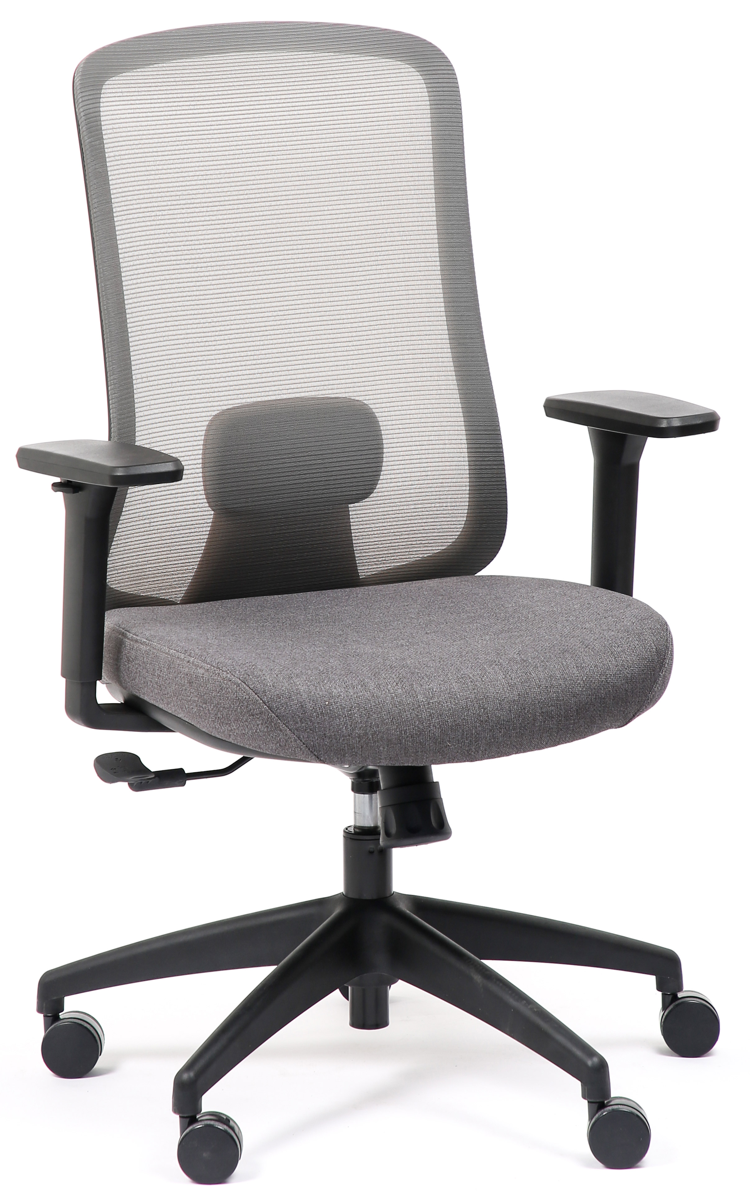 Si&egrave;ge de bureau Alani : dossier r&eacute;sille et assise gris fonc&eacute;, pi&eacute;tement &eacute;toile noir sur roulettes