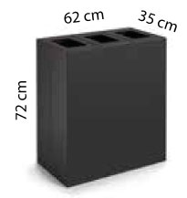 Meuble de tri s&eacute;lectif Alma noir &agrave; trois bacs, dimensions 62 x 35 x 72 cm