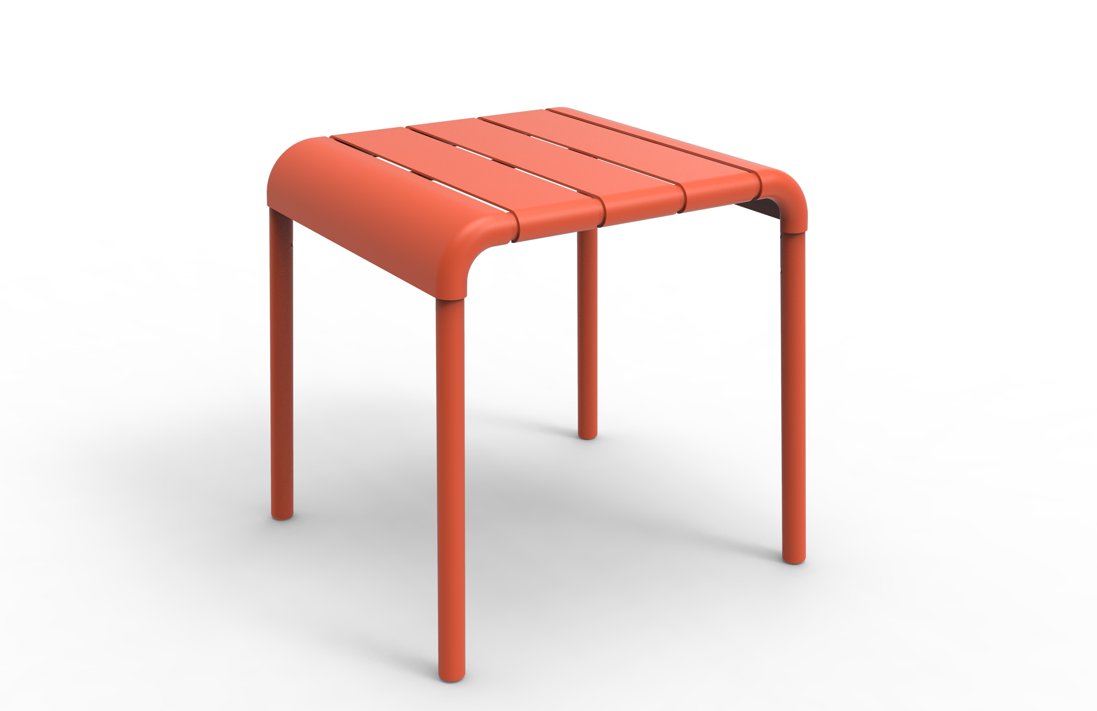 Table basse Andros orange : plateau carré capitonné et piétement métallique