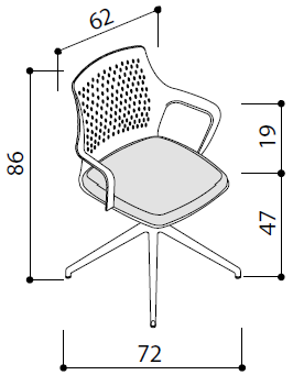 Sch&eacute;ma du si&egrave;ge Ange sur pi&eacute;tement &eacute;toile : vue en perspective avec cotes, hauteur 86 cm
