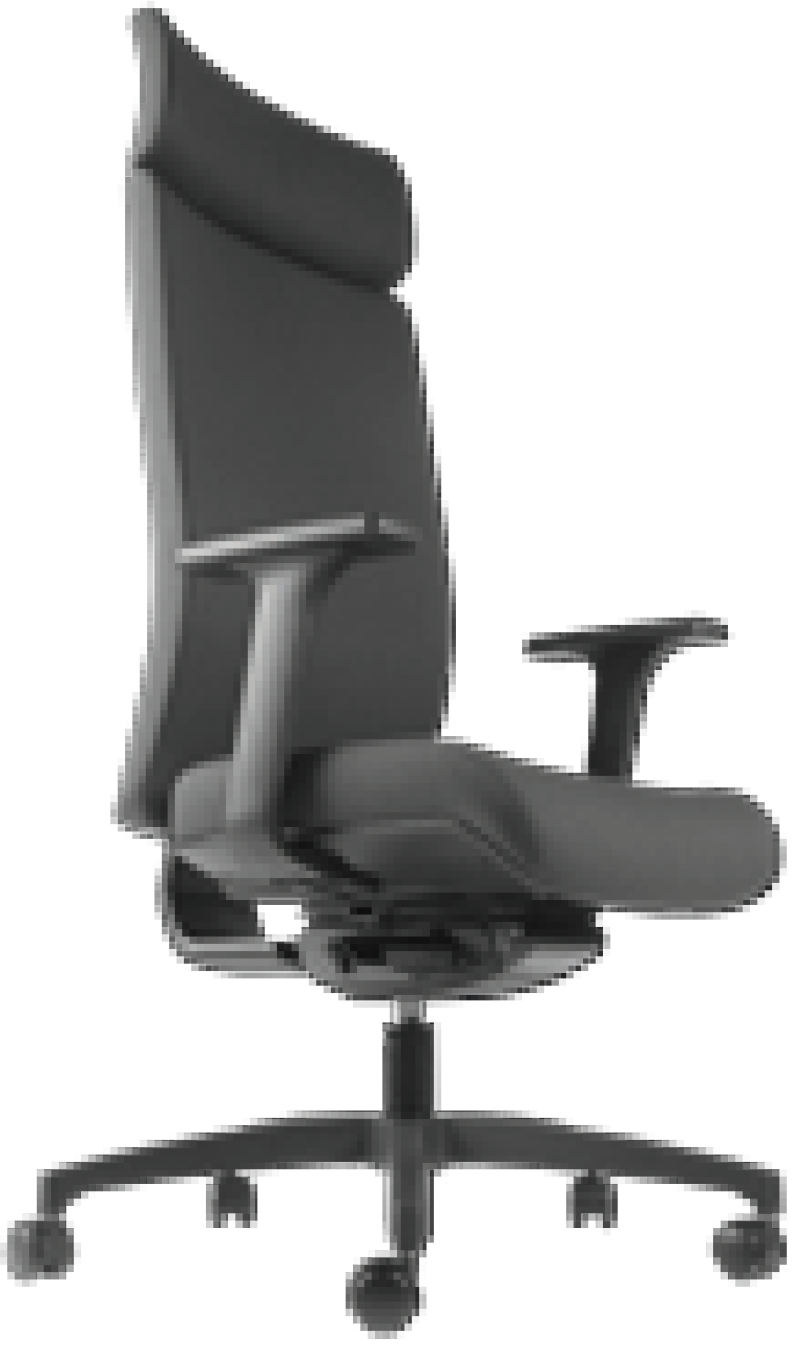 Fauteuil de direction Aoraki noir avec appuie-t&ecirc;te, vue arri&egrave;re de profil sur pi&eacute;tement &agrave; roulettes