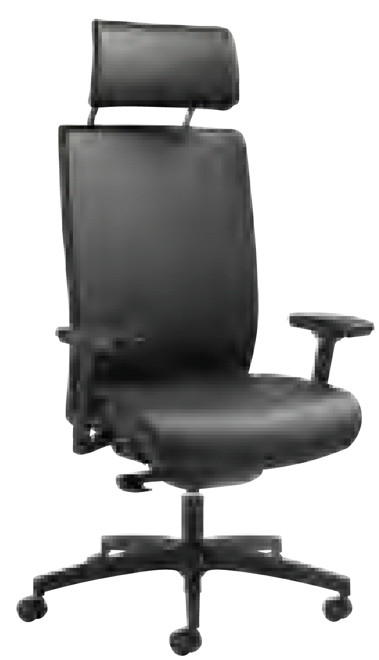 Fauteuil de direction Aoraki noir avec appuie-t&ecirc;te, pi&eacute;tement &eacute;toile &agrave; roulettes, vue de trois quarts