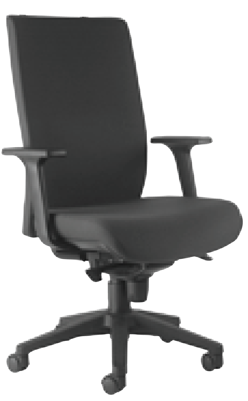 Fauteuil de bureau Aoraki noir : dossier haut, accoudoirs et pi&eacute;tement &eacute;toile &agrave; roulettes, vue de trois quarts